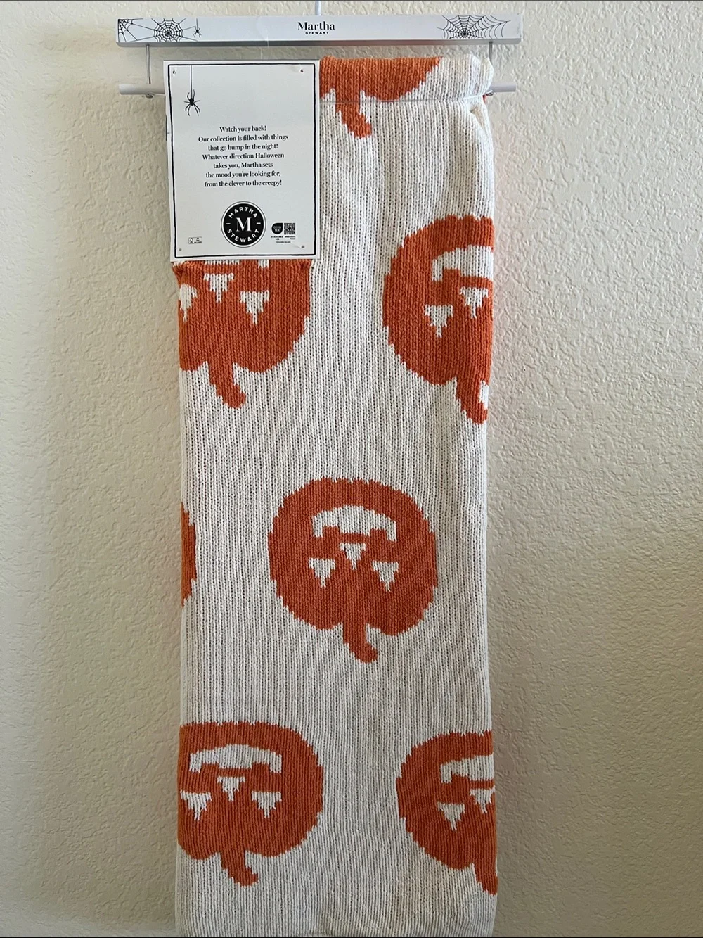Martha Stewart Orange & Cream Pumpkin Knit Throw Blanket